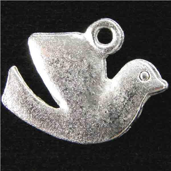 Satin Silver 16x11MM Cast Flattened Peace Dove