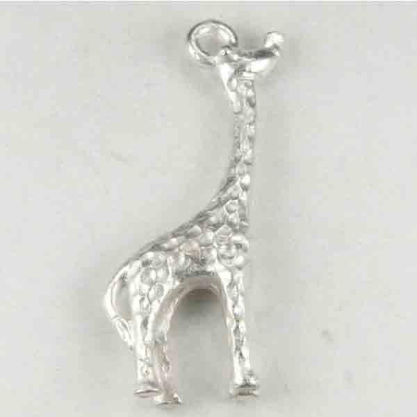 Satin Silver 28x11MM Giraffe 3-D Pendant