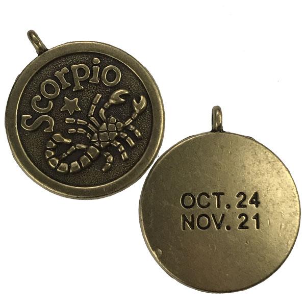 Scorpio 24MM Antique Brass Plate Coin Pendant