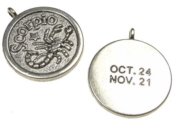Scorpio 24MM Antique Silver Plate Coin Pendant
