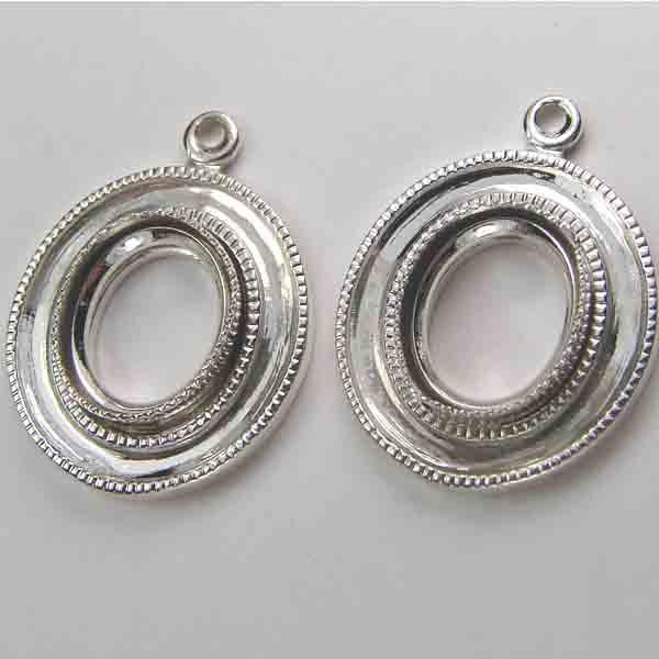 Silver Plate 10x8MM Cabochon Setting with Hanging Loop