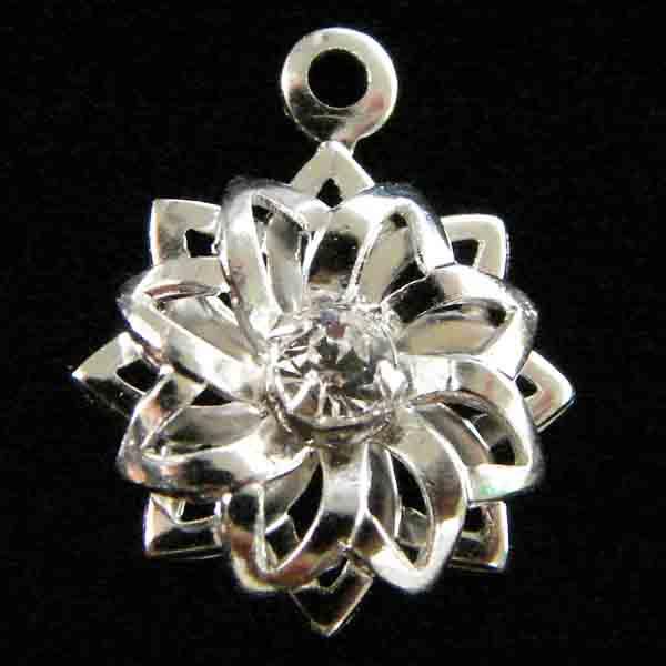 Silver Plate 11MM 2 Layer Blossom with Rhinestone Setting