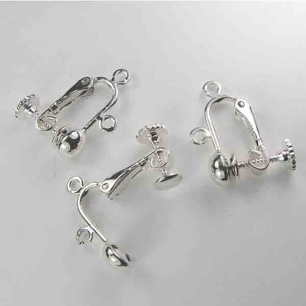 Silver Plate 13x9MM Clip On With Screw Back, 6MM Half Ball and 2 Hanging Loops