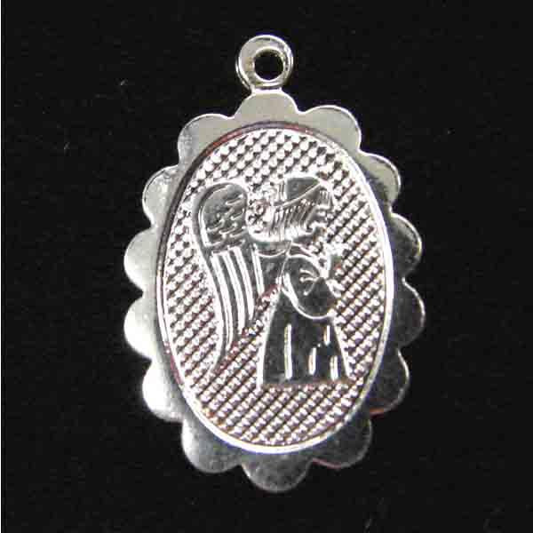 Silver Plate 16x12MM Scalloped and Textured Oval Angel