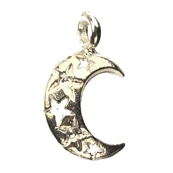 Silver Plate 19x11MM Right Facing Moon With Star Cut Outs