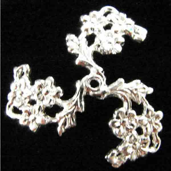 Silver Plate 23MM Domed Triple Floral Stamping