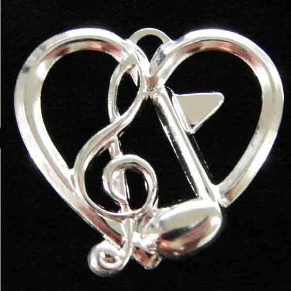 Silver Plate 25MM Heart with Treble Clef & Eighth Note