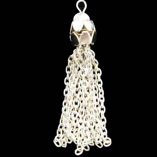 Silver Plate 2.5 Inch Chain Tassel With Heat Detail