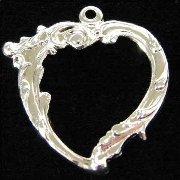 Silver Plate 27x24MM Ornate Heart Stamping
