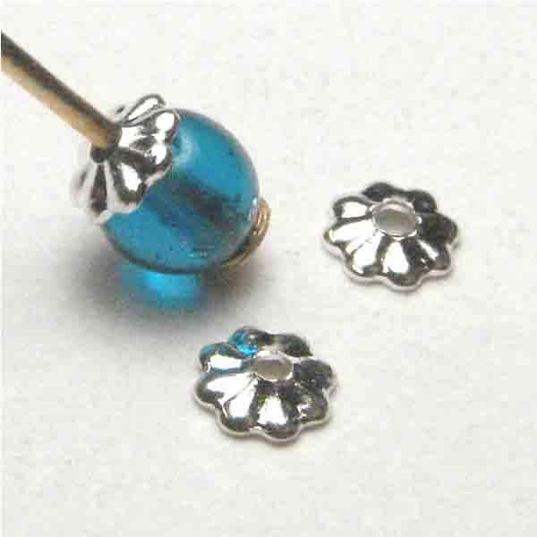 Silver Plate Fluted Cap For 4MM Bead