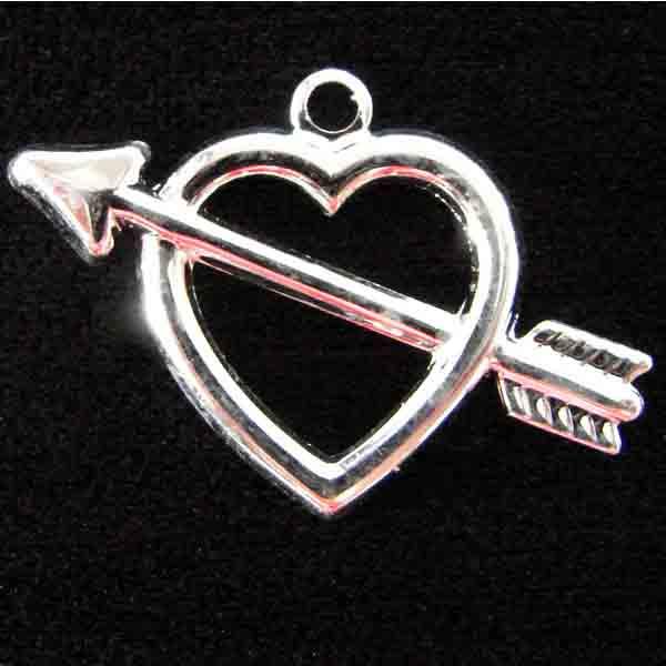 Silver Plate Left Facing 15MM Heart and Arrow