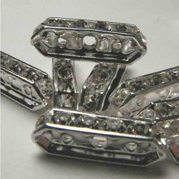 Silver with Crystal Rhinestones 16X4MM 3 Hole Strand Spacer