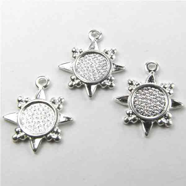 Sterling Silver Plate 12MM Star Pendant With 6MM Setting