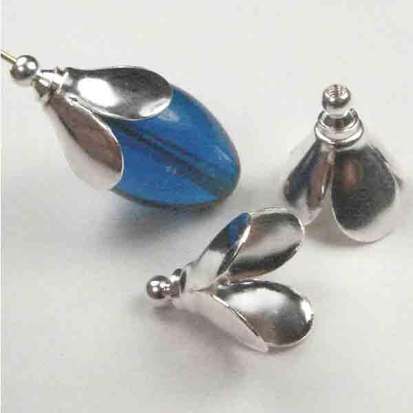 Sterling Silver Plate 4 Petal Bead Cap 15x12MM