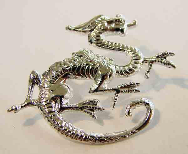 Sterling Silver Plate Pronged Metal Dragon 29X35MM