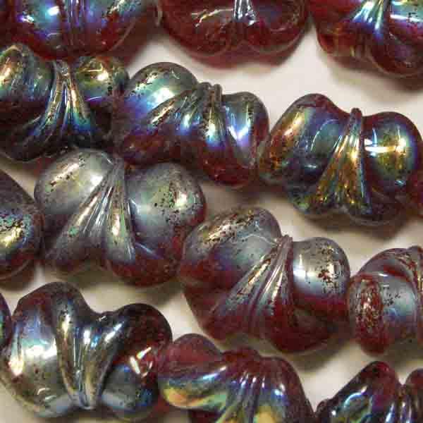 Translucent Ruby AB  22x17MM Swirl Folded Oval