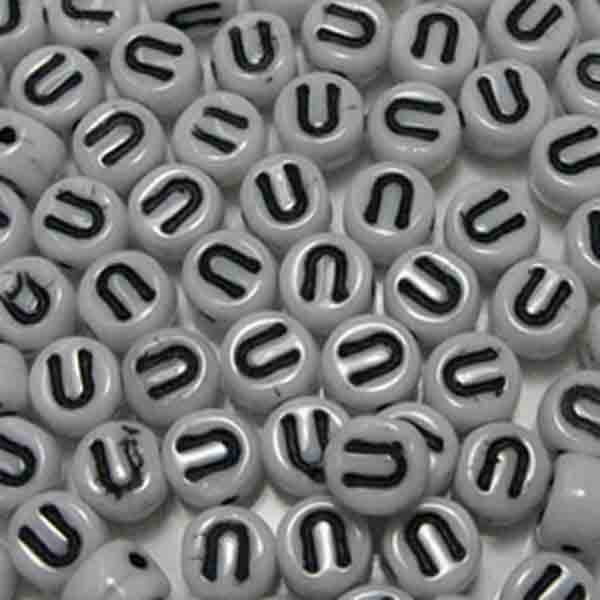 U White With Black 6x4MM Letter Alphabet Bead