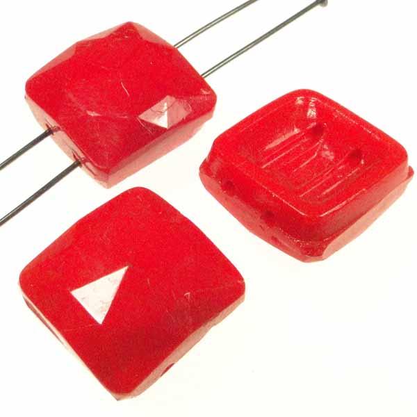 Vintage 14MM Opaque Red Square 2 hole Spacer Bead