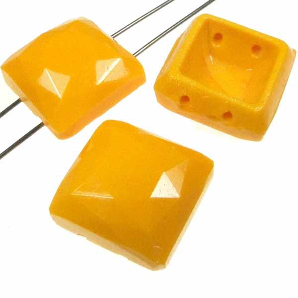 Vintage 14MM Opaque Yellow Orange Square 2 hole Spacer Bead