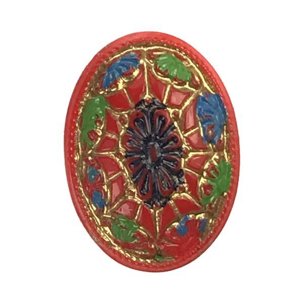 Vintage 14x10MM Red Cabochon With Green, Blues and Gold Detail