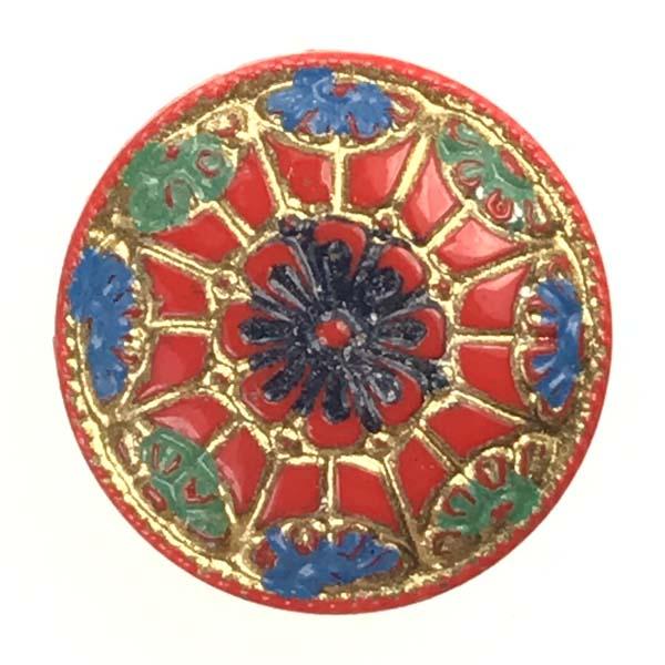 Vintage 18MM Red Cabochon With Green, Blues and Gold Detail