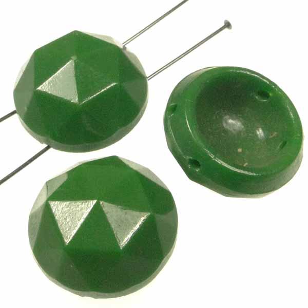 Vintage 19MM Opaque Dark Green Round 2 hole Spacer Bead