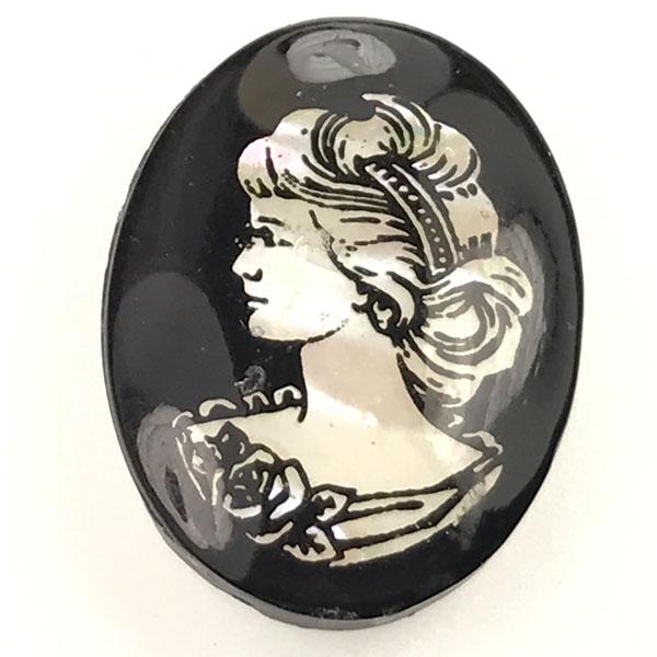 Vintage 25X18MM Left Facing Abalone Cameo On Jet