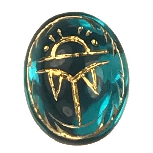 Vintage Blue Zircon Scarab 10X8MM Gold Detail Foiled Back