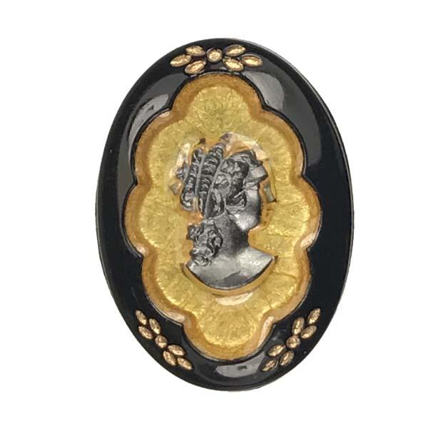 Vintage LEFT facing 18x13MM Hematite Cameo On Gold With Jet