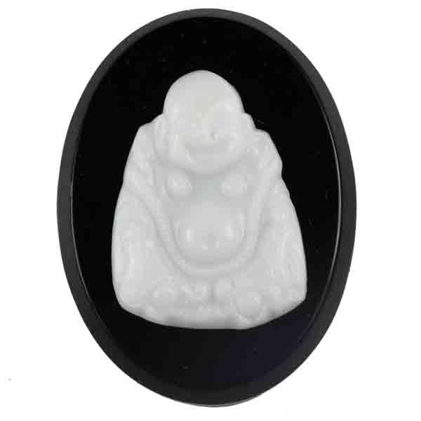 White Buddha on Black Vintage 40X30MM Cameo